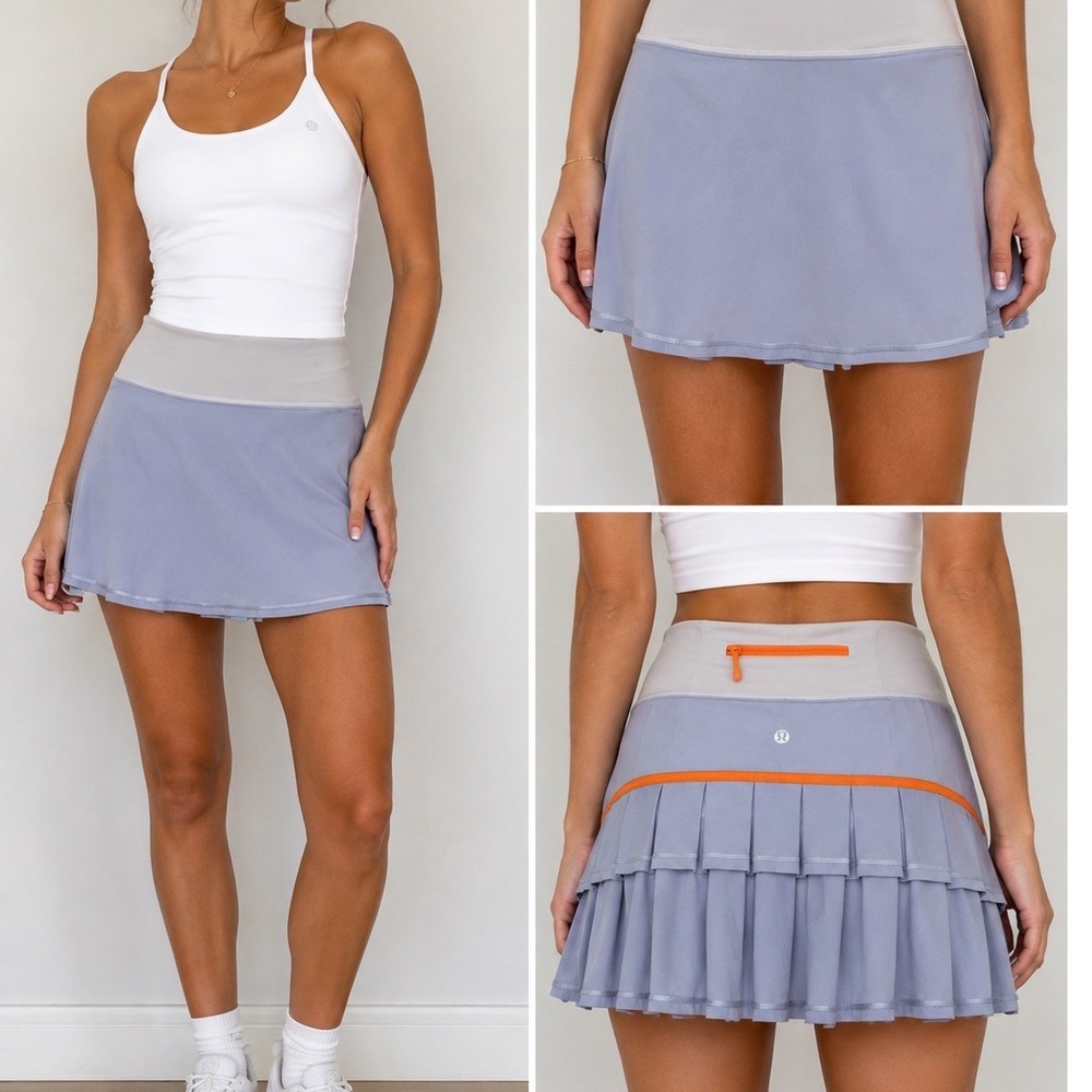 Lululemon Womens Pleated Athletic Skort Back Zipper Pocket Blue Size 6 LW8210R
